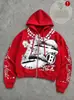 Sudadera con capucha y cremallera 3D de cuerpo entero con estampado retro de mar, estilo hip hop holgado para pareja