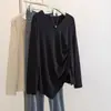 2026 Primavera e Outono Novo Tamanho Plus Solto Cor Sólida Gola V Design Chique Manga Longa Camisa Básica Top Feminino