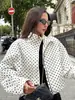 Otoño/Invierno Nuevo Estilo Gabardina Blanca de Puntos Cuello Alto Cordón Chaqueta Bomber Ropa Exterior Diseño Femenino Temperamento Top 2026