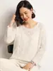 Nuevo suéter base de punto cálido para mujer de otoño e invierno, 100% cachemir, corte holgado, corte ajustado, cuello redondo, tejido de ganchillo, hueco, elegante