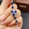 Pulsera de Zafiro Natural Transfronteriza Accesorios para Mujer Nicho Alta Gama Joyería de Plata 925 4*5 Moda Venta Directa de Fábrica