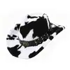 Sombrero de vaquero de felpa con pelo de vaca y logotipo de cabeza de vaca, engrosado para otoño e invierno, textura fina, unisex, estilo étnico, circunferencia de cabeza grande