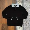 Suéter de malha masculino estilo high street americano, duas peças falsas, série Miu, novo outono, patchwork listrado, gola virada, blusa de suéter