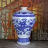 Porcelana Azul y Blanca Cerámica Antigua Jingdezhen Estilo Chino Sala de Estar Arreglo Floral Botella de Porcelana Decoración Estante Antiguo Adornos de Florero Hogar