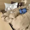 Juego de ropa de cama minimalista estilo ins de algodón puro de cuatro piezas, funda de edredón de color liso nueva, sábana de cama 100% algodón, juego de ropa de cama para dormitorio de estudiante 4