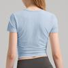 Camiseta Deportiva Inflachi para Mujer con Cintura Plisada Ajustable, Top de Fitness Transpirable de Secado Rápido, Ropa de Yoga Acanalada de Manga Corta