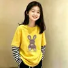 Camiseta de Algodón Puro para Niñas Estilo Falso Dos Piezas Manga Larga Primavera y Otoño Niños Medianos y Grandes Estilo Coreano Elegante Camiseta Base Moda Infantil