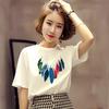 2025 Nueva Moda Camiseta de Manga Corta para Mujer Estilo Chino Estampada Ins Holgada Look Adelgazante Cuello Redondo Talla Grande Top de Mujer Trendy