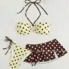 Traje de baño de dos piezas estilo Ins coreano con bloques de color y lunares, cuello halter, pura tentación, para mujer, bikini sin tirantes, traje de baño de tres piezas con falda.