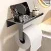 Caja de Pañuelos de Baño de Nogal Portarrollos de Papel Higiénico, Soporte para Teléfono de Baño Montado en Pared sin Taladro