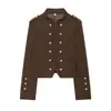 Fabricante de ropa de mujer transfronterizo al por mayor 2026 Estilo retro de corte francés chaqueta de hombro de pana con botones ajustada