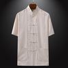 Verano Estilo Chino para Hombre Estilo Tang Camisa de Manga Corta Papá Algodón Lino Delgada Suelta Camisa China de Mediana Edad y Ancianos