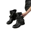 Botas de cowboy occidentales para mujer, botas plisadas de tacón de bloque, botas de moda negras retro de tacón grueso, botines de otoño, nuevo modelo 2026