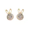 2025 Estilo Caliente Orejas de Conejo Giratorias Zirconia Diamante Accesible Lujo Pendientes Moda Versátil Lindo Regalo para Novia Venta al por Mayor