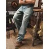 Jeans de mezclilla lavada estilo retro americano para hombre, pantalones de marca de moda nuevos para primavera 2026, pantalones casuales rectos holgados para hombre
