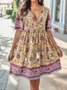 Ropa de mujer europea y americana Amazon Shein transfronteriza 2024 primavera y verano vestido casual de vacaciones con estampado de manga corta