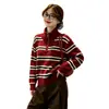Cárdigan de punto a rayas nuevo transfronterizo para mujer, otoño e invierno, suelto, adelgazante, versátil, suéter, chaqueta con cremallera, top