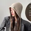 Gorro de lana tejido versátil de moda para otoño e invierno para mujer, color liso, cálido, protege los oídos, adecuado para circunferencia de cabeza grande, hace que el rostro se vea más pequeño, gorro para clima frío