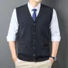 Chaleco cárdigan de lana para hombres de mediana edad, capa interior de punto casual a la moda, chaleco de papá, chaleco suéter para hombres