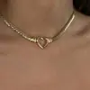 Nueva Tendencia Acero de Titanio Cadena Cubana Collar Corazón Chapado en Oro de 18K Hueco Cadena Plana Serpiente Collar Colgante Amor para Mujeres