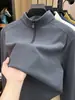 Moletom de veludo catiônico 300g para homens, novo modelo outono 2026, com zíper parcial e gola alta, camisa básica casual e quente para homens