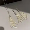 Pendientes de botón con borla de circonita francesa plateada y perla, pendientes simples y de moda, pendientes de lujo ligero de alta gama