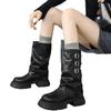 Otoño 2026 Nuevas Botas de Montar Retro de Caña Media con Suela Gruesa y Punta Redonda Botas Holgadas de Moda Botas Vaqueras Botas de Motocicleta