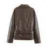 ZA AliExpress el más vendido comercio exterior transfronterizo estilo europeo y americano moda femenina versátil correa brillante chaqueta de cuero sintético