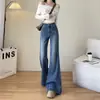 Jeans Retro de Cintura Alta Micro-Flare Feminino 2025 Primavera e Outono Novo Popular da Este Ano Calças Flare de Perna Larga Stretch