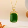 Reino Aiyuan Dinastía Estilo Chino Nuevo Zhengyang Verde Espinaca Imitación Jade Hetian Paz y Suavidad Sin Problemas Colgante Collar Cadena de Clavícula