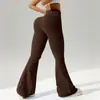 Calça Flare de Yoga Transfronteiriça para Mulheres, Cintura Alta, Levanta Bumbum, Calça Fitness Flare Canelada, Calça Esportiva Longa Bumbum de Pêssego, Calça Wide Leg