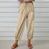 Direto da fábrica, calças cropped de cor sólida em estoque para mulheres, com cordão e cintura elástica, estilo harém, disponíveis em várias cores, calças lanterna casuais, entrega direta disponível