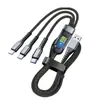 Cable de Datos Tres en Uno Adecuado para Huawei Apple Android Tarjeta SIM Mediana Transparente Carga Súper Rápida Uno a Tres con Luz 100W