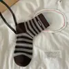 Calcetines retro estilo Miu, de punto fino, a media pantorrilla, de canalé doble, para otoño/invierno, en una gama de colores apagados, a rayas estilo coreano, sin costuras y con diseño de volantes, para mujer