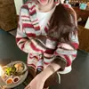 Chaqueta Cárdigan de Punto con Capucha a Rayas y Bloques de Color Estilo Coreano para Mujer, Ropa de Abrigo Otoño/Invierno, Nuevo Estilo 2026, Estilo Holgado y Relajado