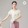 Ropa de Práctica de Danza Moderna para Mujer con Cuello en V, Mangas de Linterna, Manga Larga y Corta, Nuevo Top de Manga Larga con Dobladillo de Corbata, Conjunto de Baile