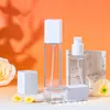 Botella Transparente de Pared Gruesa de PETG para Loción 30-120ml Botella Atomizadora de Perfume y Tónico Botella Cuadrada con Bomba de Presión