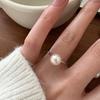 Febre mesmo estilo s925 prata esterlina anel de pérola artificial feminino Hepburn estilo anel simples vintage beading anel de dedo indicador moda
