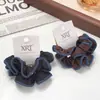 Scrunchie Listrado Color-Blocked com Bordas Franzidas, Alta Elasticidade, Não Apertam o Cabelo, Estilo Acadêmico Retrô, Prendedor de Cabelo Versátil para Uso Diário