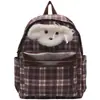 Mochila de Pelúcia Fofa de Cachorro Desenho Animado Nova Feminina Transfronteiriça Lazer Viagem Mochila Xadrez Mochila Escolar