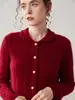 Venta al por mayor de fábrica Cárdigan de torsión grueso de siete agujas con cuello polo de cachemira pura Chaqueta de punto suelta para mujer