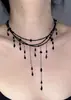 Collar de Borlas Multicapa Negro con Perlas Dulce y Fresco Retro Hecho a Mano Oscuro Moda de Alta Gama Versátil Exquisito Collar