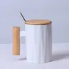 Estilo Nórdico Mango de Madera Simple Taza de Cerámica Taza de Café Artística Taza de Cerámica con Cuchara Mezcladora