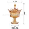 Caja de Almacenamiento de Joyas de Vidrio de Lujo Ligero Vintage Ámbar Pie Alto Relieve Tarro de Dulces Decoración de Escritorio para el Hogar Accesorios de Fotografía