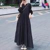 Vestido estilo urbano japonés-coreano para mujer, estilo Hepburn, estilo vintage, manga larga, estilo farol.