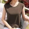 Nova T-Shirt Feminina Novo Verão Camisole Versátil Vestindo Exterior Vestindo Gola Redonda Retro Casual Mangas Top T-Shirt
