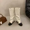 Botas de montar altas de tacón alto estilo Coco Chanel con bloques de color para mujer 2026 nuevo primavera otoño invierno caqui botas altas largas