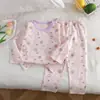 Conjunto de Ropa Interior de Lycra para Niños Primavera y Otoño, Manga Larga y Pantalones, Ropa de Casa con Estampado de Dibujos Animados, Pijama para Niños y Niñas Mayores