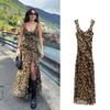 Ropa de mujer europea y americana transfronteriza 2024 verano nuevo vestido largo con tirantes decorativos laminados con estampado animal y volantes