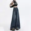 Jeans Vintage de Pernas Largas e Retas com Boca de Sino Feminino Primavera Cintura Alta Solto Pequeno A-e-a-tumble Calças de Pernas Grandes